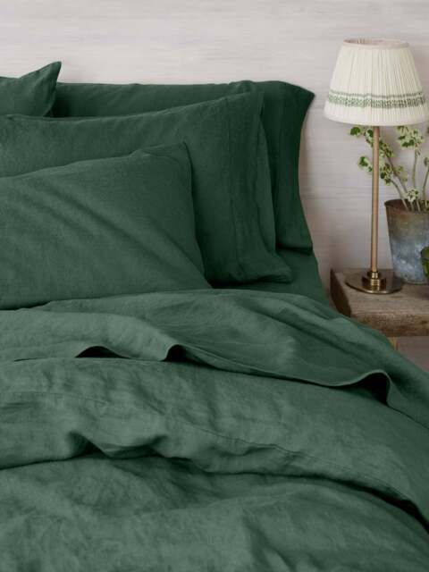 Elm Green Linen Blend Pillowcases (Pair) - Square - Piglet in Bed