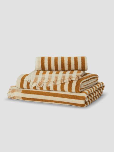 Russet Yellow Pembroke Stripe Cotton Towels - Hand Towel - Piglet in Bed