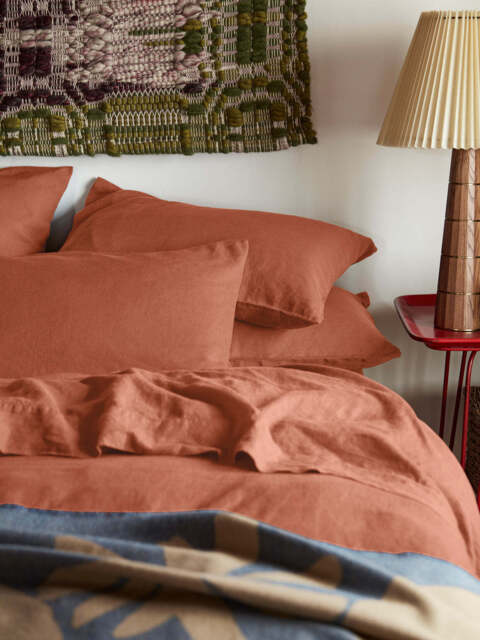 Burnt Orange Linen Blend Pillowcases (Pair) - Square - Piglet in Bed