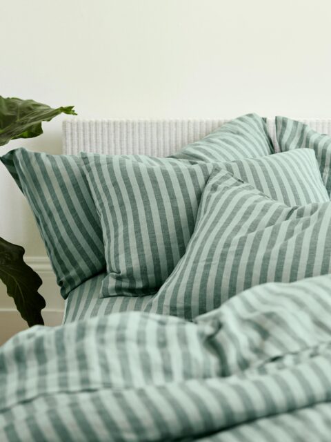 Pine Green Pembroke Stripe Linen Blend Pillowcases (Pair) - Standard - Piglet in Bed