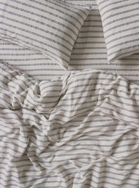 Ivory Kemptown Stripe Linen Blend Duvet Cover - Single - Piglet in Bed