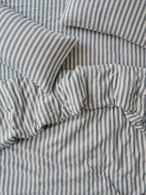 Atlantic Pembroke Stripe Linen Blend Duvet Cover - Single - Piglet in Bed