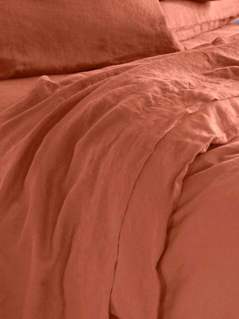 Burnt Orange 100% Linen Flat Sheet - Emperor - Piglet in Bed