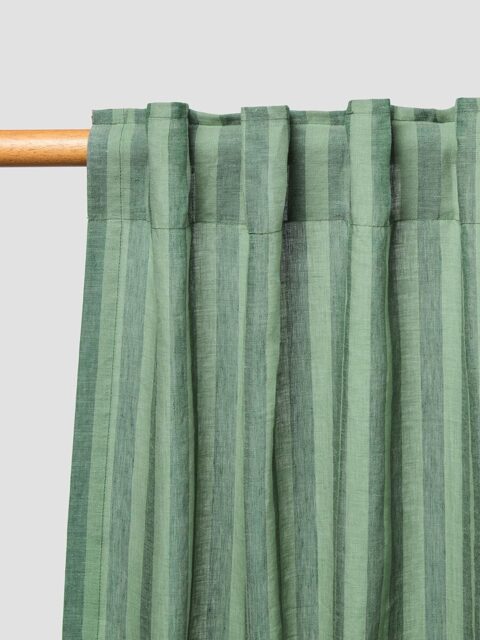 Pine Green Pembroke Stripe Linen Blend Curtains (Pair) - Short - Piglet in Bed