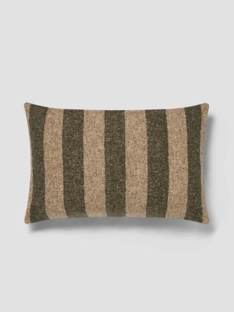 Fern Green & Oatmeal Wide Stripe Wool Rectangle Cushion Cover - 40x60cm - Piglet in Bed