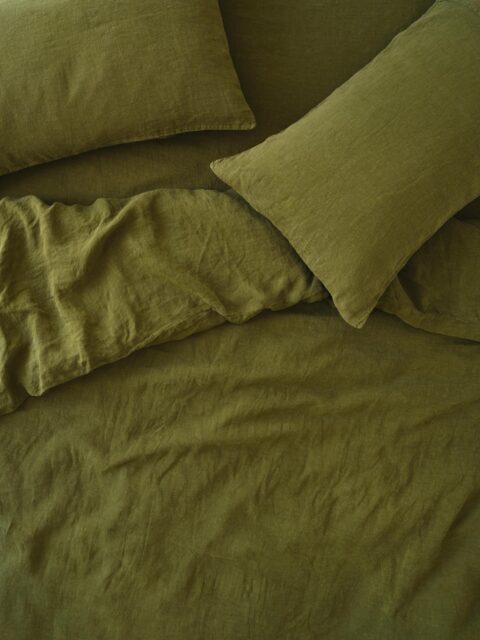 Botanical Green Linen Blend Duvet Cover - Single - Piglet in Bed