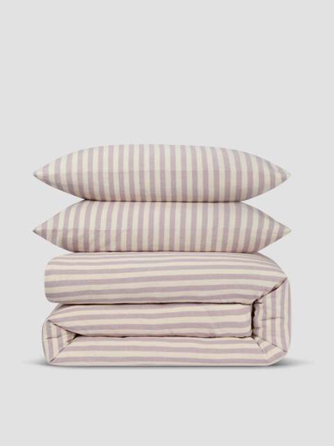 Elderberry Pembroke Stripe Linen Blend Duvet Set - Single - Piglet in Bed