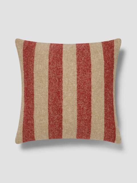 Sandstone Red & Oatmeal Wide Stripe Wool Square Cushion Cover - 50x50cm - Piglet in Bed
