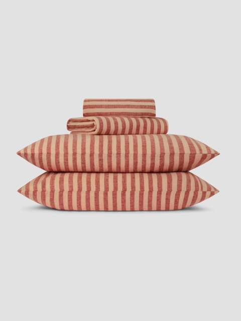 Sandstone Red Pembroke Stripe Linen Blend Sheet Set - Single - Piglet in Bed
