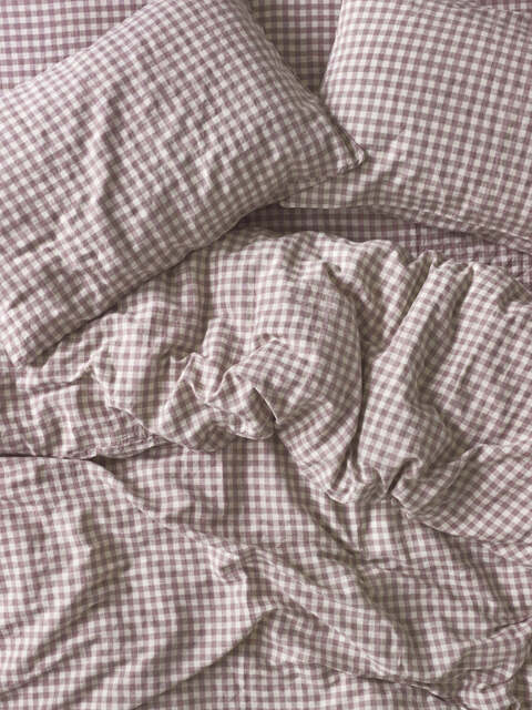 Elderberry Gingham Linen Blend Duvet Cover - Single - Piglet in Bed