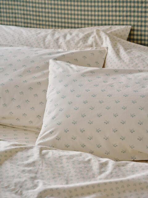 Mellow Green Martha Floral Cotton Pillowcases (Pair) - Standard - Piglet in Bed
