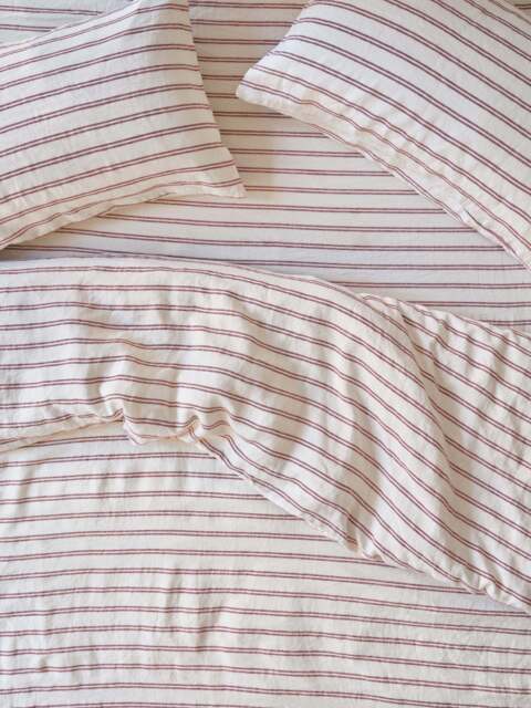 Rhubarb Kemptown Stripe Linen Blend Duvet Cover - Single - Piglet in Bed
