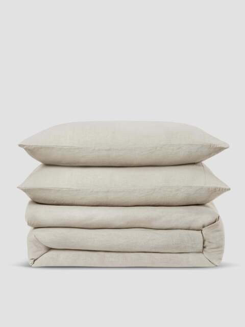 Oatmeal Linen Blend Duvet Set - Single - Piglet in Bed