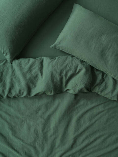 Elm Green Linen Blend Duvet Cover - Single - Piglet in Bed