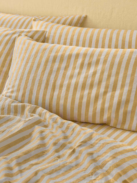Honey Pembroke Stripe Linen Blend Pillowcases (Pair) - Standard - Piglet in Bed
