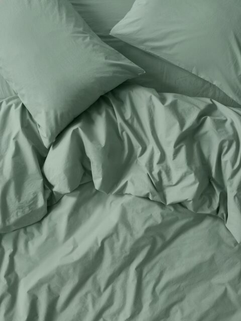 Mellow Green Washed Cotton Percale Duvet Cover - Single - Piglet in Bed