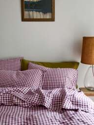 Berry Gingham 100% Linen Pillowcases (Pair) - Standard - Piglet in Bed