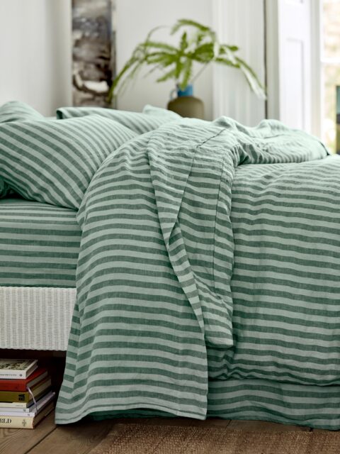 Pine Green Pembroke Stripe 100% Linen Flat Sheet - Single - Piglet in Bed