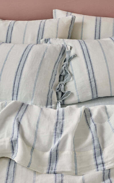 Dusk Blue Farmhouse Stripe 100% Linen Pillowcases (Pair) - Standard - Piglet in Bed
