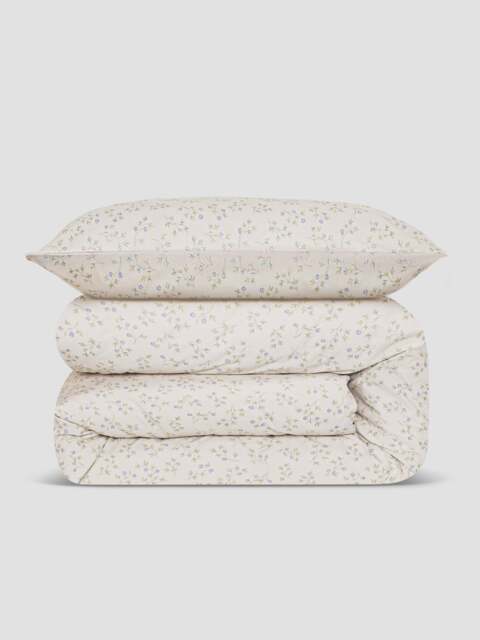 Cream Spring Sprig Kids Floral Cotton Bedding Set - Cot - Piglet in Bed