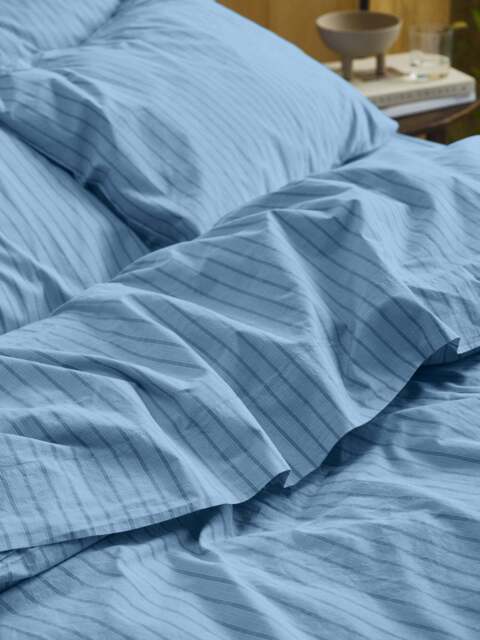 Pale Blue Favourite Shirt Stripe Cotton Flat Sheet - Single - Piglet in Bed