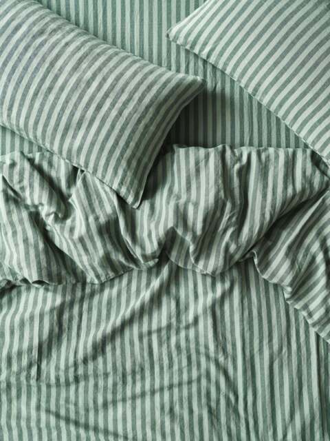 Pine Green Pembroke Stripe Linen Blend Duvet Cover - Single - Piglet in Bed