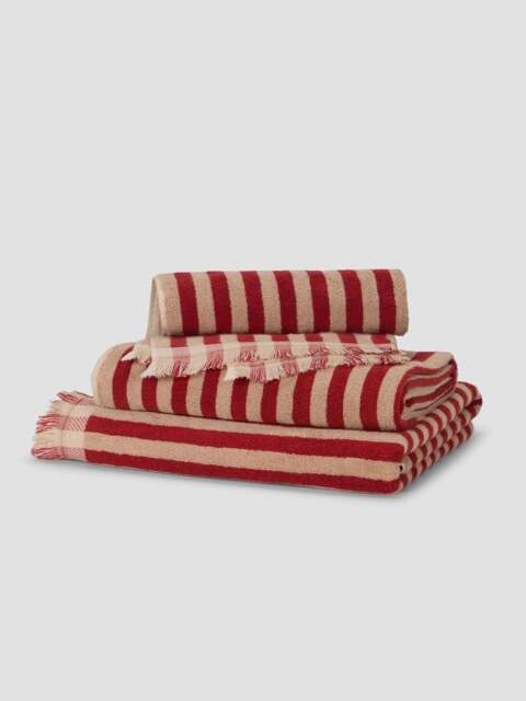 Sandstone Red Pembroke Stripe Cotton Towels - Bath Sheet - Piglet in Bed