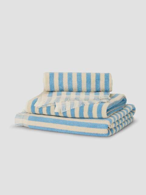 Coastal Blue Pembroke Stripe Cotton Towels - Hand Towel - Piglet in Bed