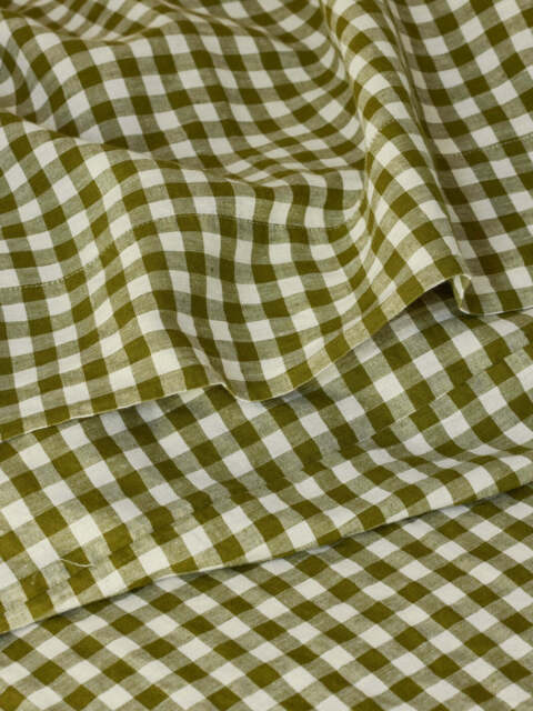 Botanical Green Gingham Linen Blend Flat Sheet - King - Piglet in Bed