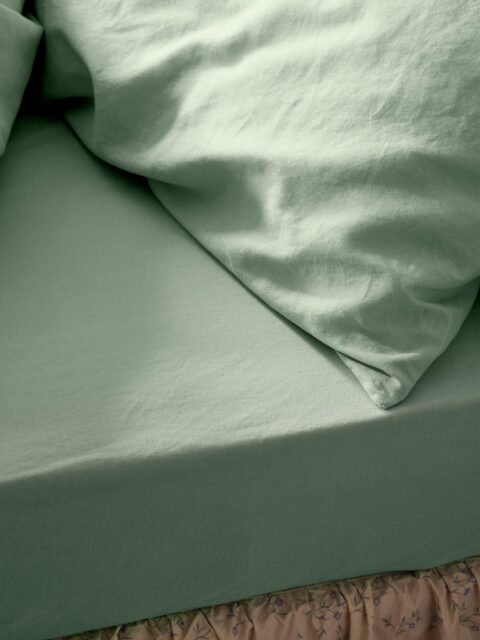 Sage Green Linen Blend Fitted Sheet - King - Piglet in Bed