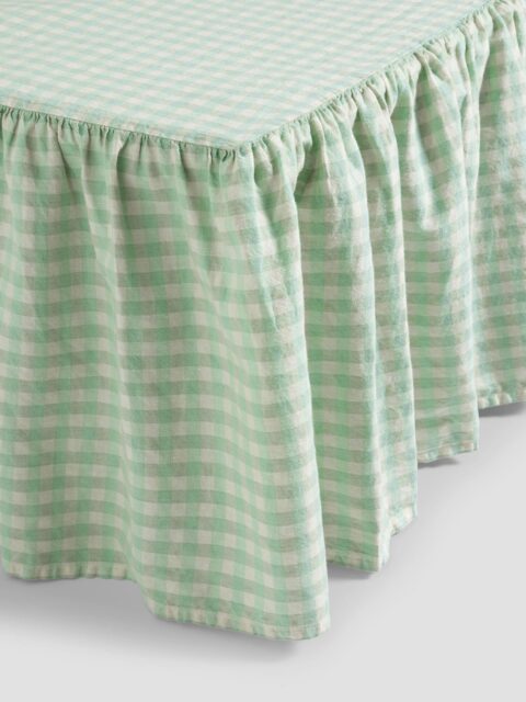 Sage Gingham Linen Blend Valance - Single - Piglet in Bed