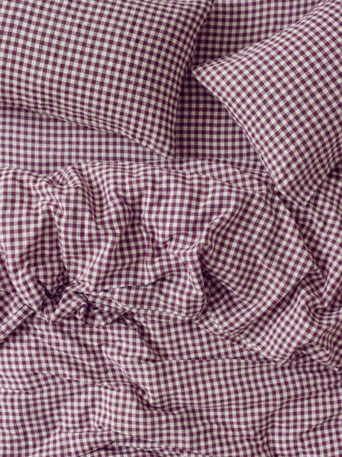 Berry Gingham Linen Blend Duvet Cover - Single - Piglet in Bed