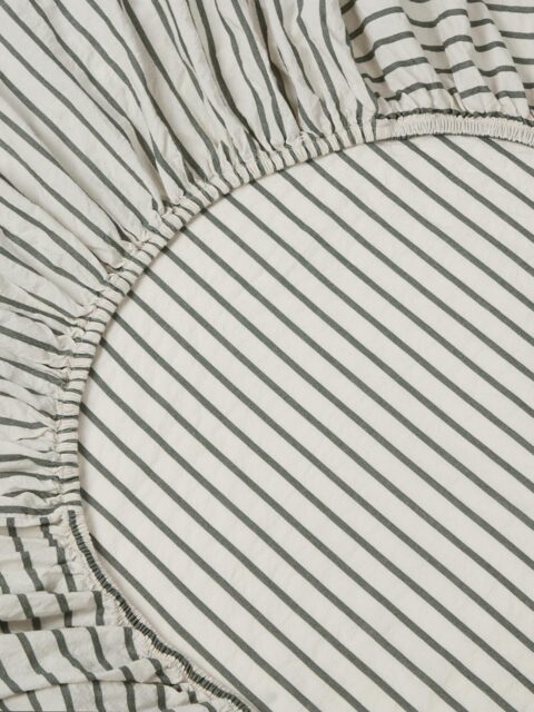 Spruce Green Texture Stripe Cotton Kids Fitted Sheet - Cot Size - Piglet in Bed