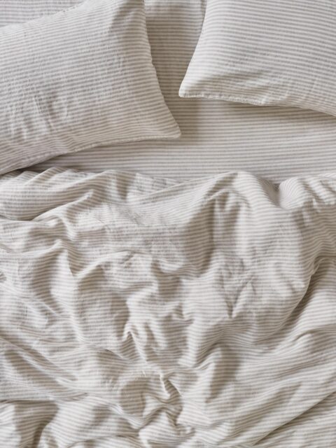 Oatmeal Stripe 100% Linen Duvet Cover - King - Piglet in Bed