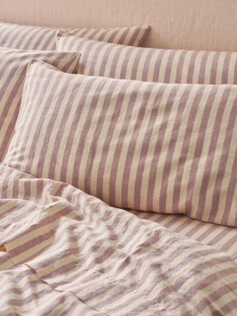 Elderberry Pembroke Stripe Linen Blend Pillowcase (Pair) - Standard - Piglet in Bed