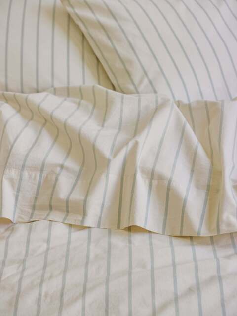 Mellow Green Slumber Stripe Cotton Flat Sheet - Single - Piglet in Bed