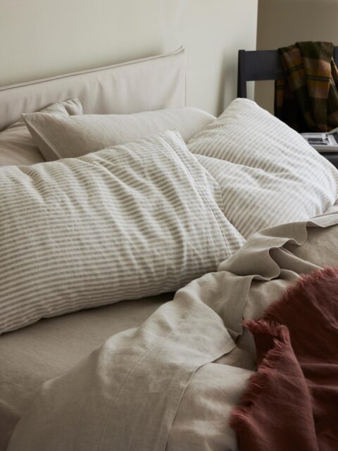 Oatmeal Stripe Linen Blend Pillowcases (Pair) - Super King - Piglet in Bed