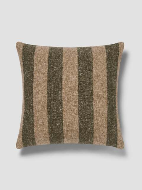 Fern Green & Oatmeal Wide Stripe Wool Square Cushion Cover - 50x50cm - Piglet in Bed