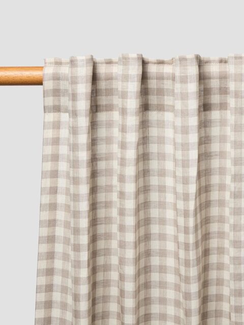 Mushroom Gingham Linen Blend Curtains (Pair) - Short - Piglet in Bed