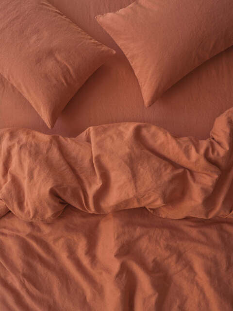 Burnt Orange Linen Blend Duvet Cover - Single - Piglet in Bed