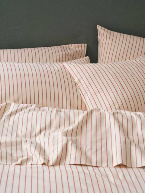 Red Clayton Stripe Brushed Cotton Pillowcases (Pair) - Super King - Piglet in Bed