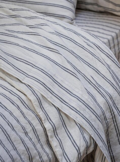 Ivory Kemptown Stripe 100% Linen Flat Sheet - Single - Piglet in Bed