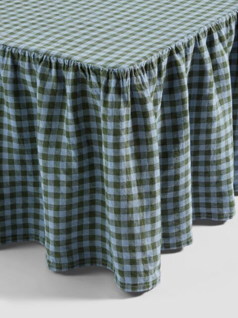 Fern Green & Dusk Blue Colour Drenched Gingham Linen Blend Valance - Single - Piglet in Bed