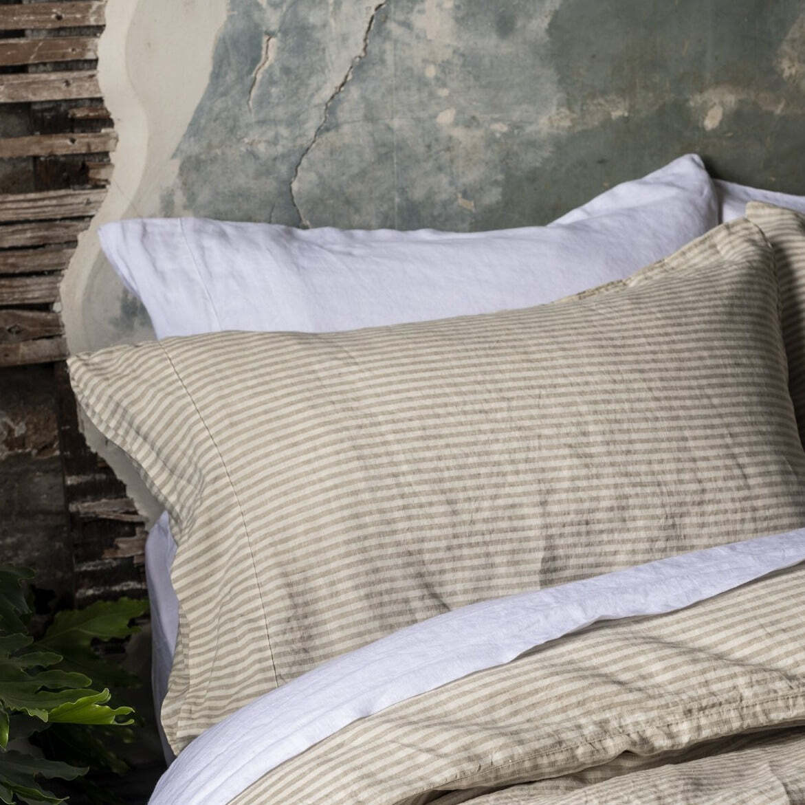 Piglet Oatmeal Stripe Linen Pillowcases (Pair) Size Standard