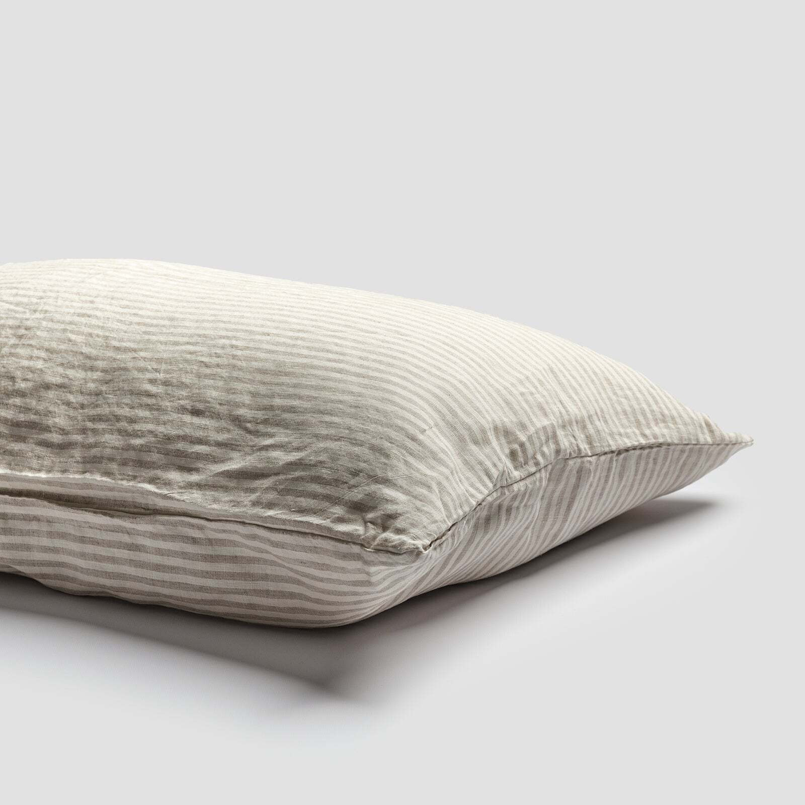 Piglet Oatmeal Stripe Linen Pillowcases (Pair) Size Super King
