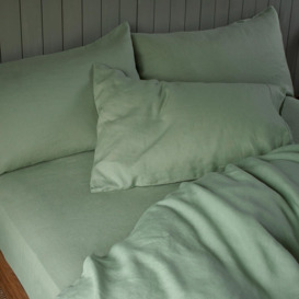 Piglet Sage Green Linen Fitted Sheet Size Single