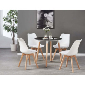 Jamie Halo Round Dining Table Set with 4 Chairs Colour: White, Table c
