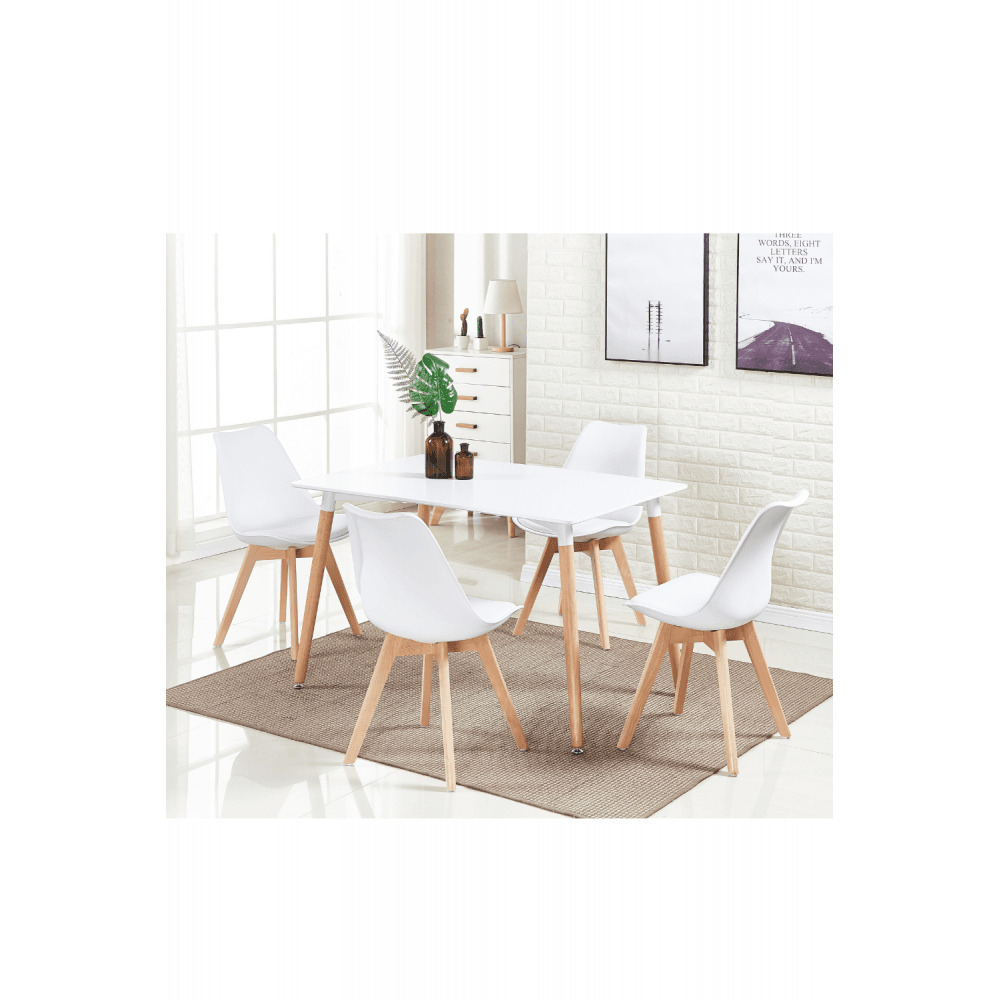 Jamie Halo Dining Table Set with 4 Chairs Colour: White, Table colour: