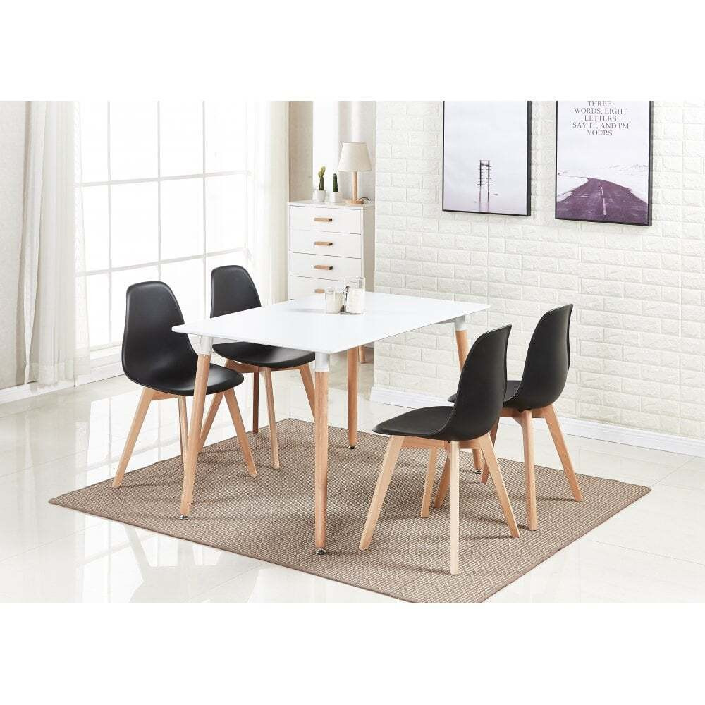 Jamie Halo Dining Table Set with 4 Chairs Colour: Black, Table colour: