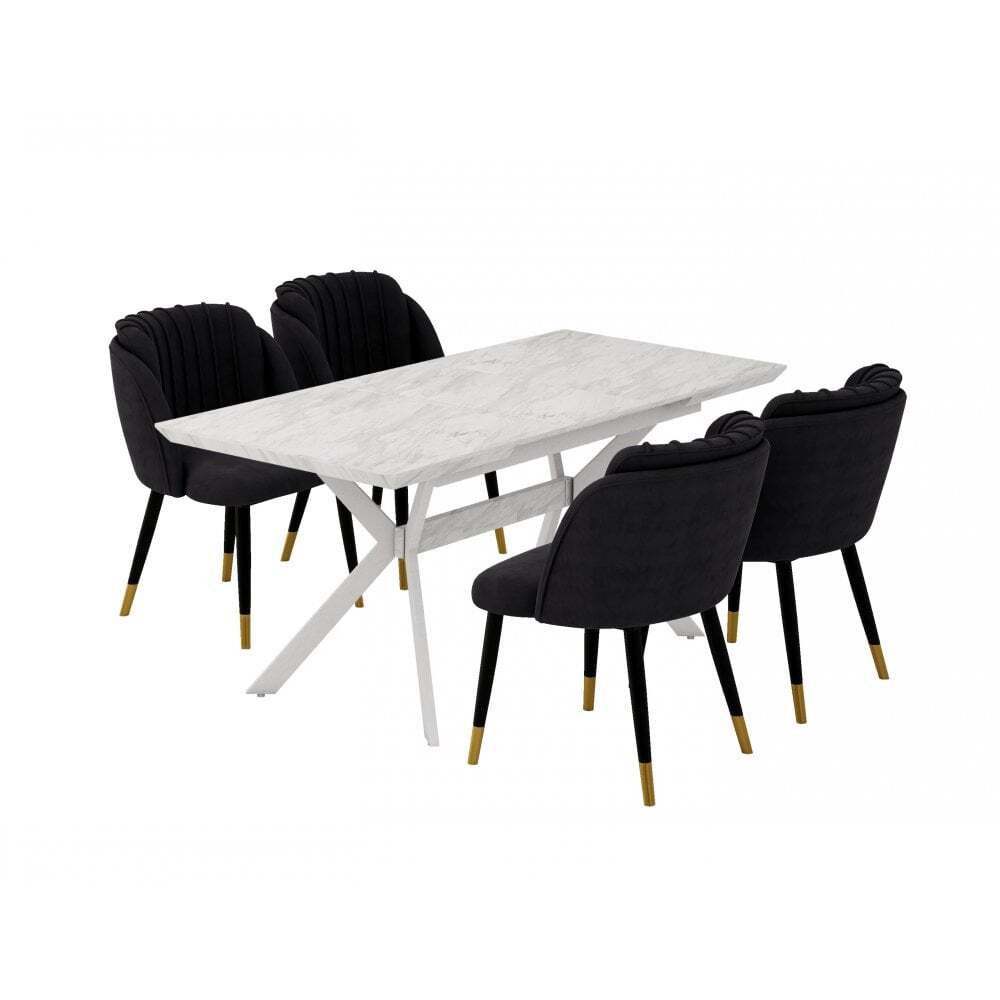 "Milano Blaze LUX Dining Set - a White EXTENDABLE Dining Table & 4 "